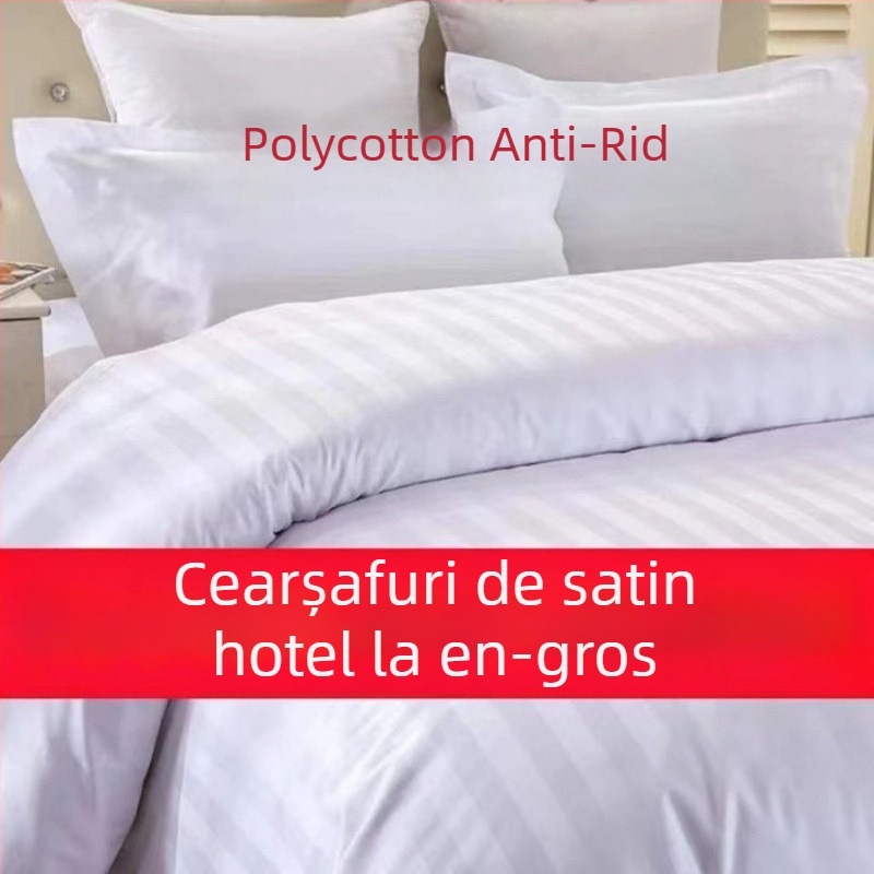 Q3Y Set de lenjerie din bumbac pentru pilotă: husă pentru pilotă, cearșaf și fețe de pernă, alb, mărime single, stil hotel