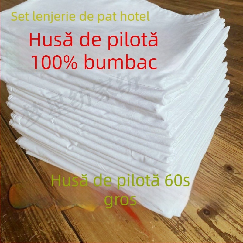 Q3Y Set de lenjerie din bumbac pentru pilotă: husă pentru pilotă, cearșaf și fețe de pernă, alb, mărime single, stil hotel