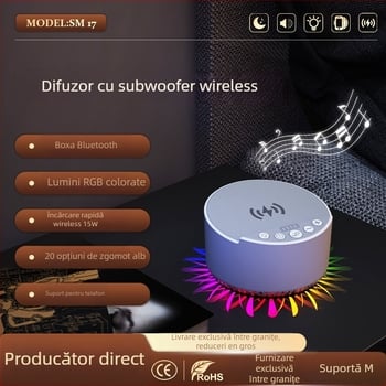 Boxă Bluetooth pentru somn cu funcție de temporizator și muzică, încărcare wireless rapidă de 15W, baterie încorporată