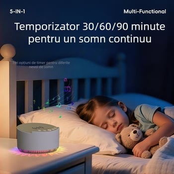 Boxă Bluetooth pentru somn cu funcție de temporizator și muzică, încărcare wireless rapidă de 15W, baterie încorporată