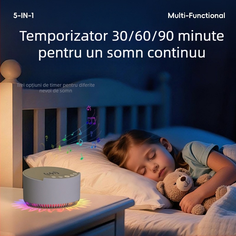 Boxă Bluetooth pentru somn cu funcție de temporizator și muzică, încărcare wireless rapidă de 15W, baterie încorporată