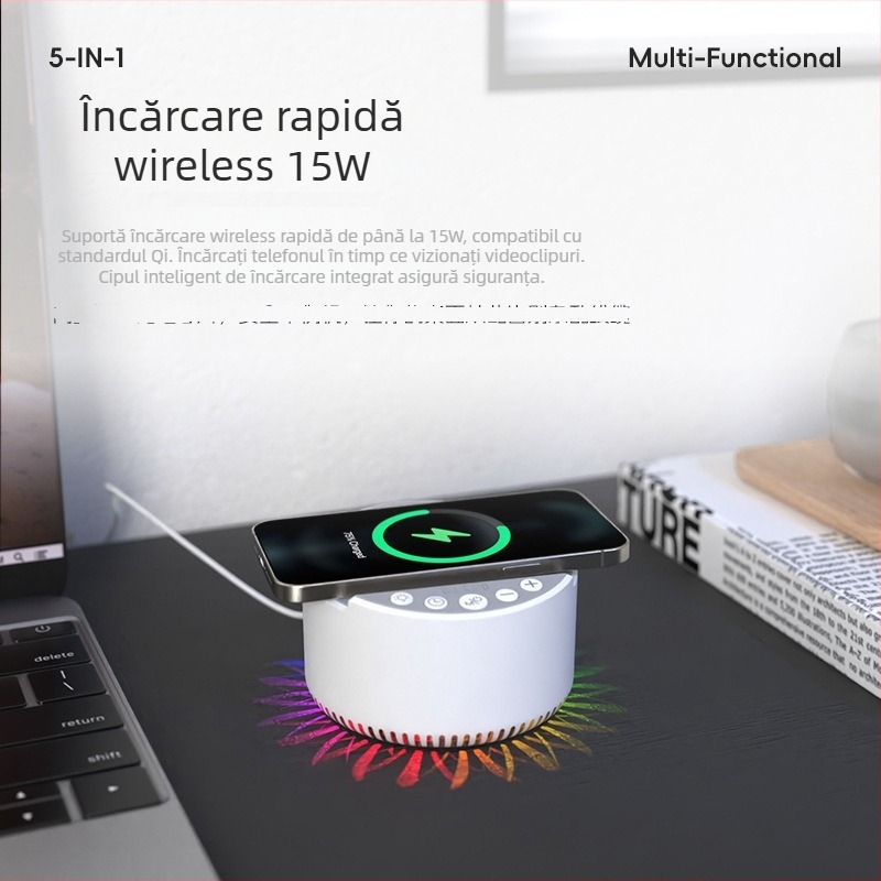 Boxă Bluetooth pentru somn cu funcție de temporizator și muzică, încărcare wireless rapidă de 15W, baterie încorporată
