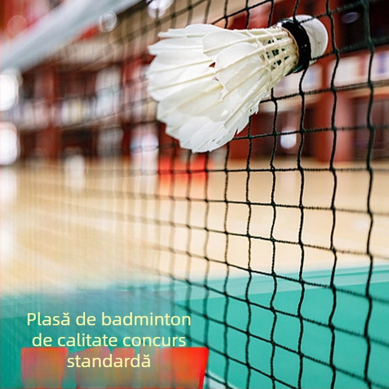 Plasă de badminton cu borduri pe patru laturi, cadru standard pentru pene și șnur din oțel acoperit pentru strângere — pentru competiții și antrenamente