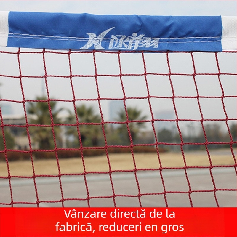Plasă de badminton cu borduri pe patru laturi, cadru standard pentru pene și șnur din oțel acoperit pentru strângere — pentru competiții și antrenamente