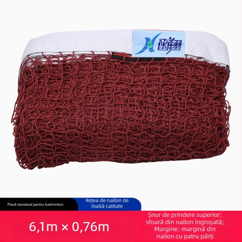 Plasă de badminton cu borduri pe patru laturi, cadru standard pentru pene și șnur din oțel acoperit pentru strângere — pentru competiții și antrenamente