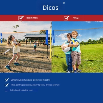 Cadru de plasă badminton – portabil, pliabil pentru competiții în aer liber, aliaj de aluminiu, brand Dicos, etichetare privată disponibilă