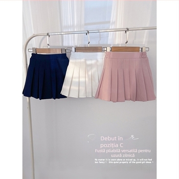 Fustă plisată pentru copii din chiffon cu elastan (<30%), stil College, vârste 3–8 ani, vară 2024