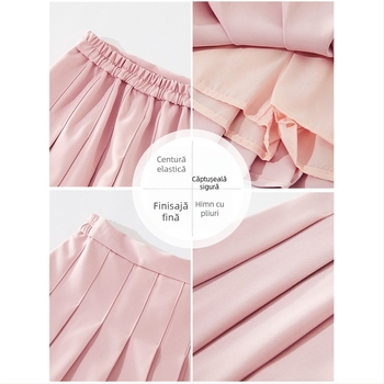 Fustă plisată pentru copii din chiffon cu elastan (<30%), stil College, vârste 3–8 ani, vară 2024