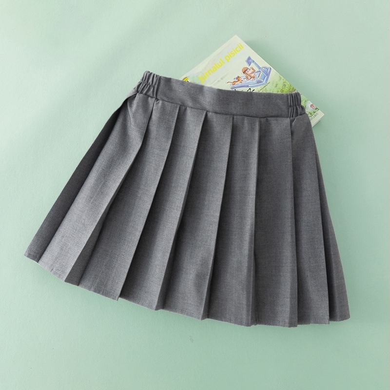 Fustă plisată pentru copii din chiffon cu elastan (<30%), stil College, vârste 3–8 ani, vară 2024