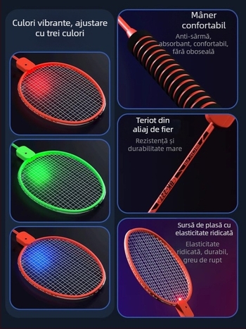 Rachetă de badminton cu luciu luminos, cadru din aliaj de titan ultraușor, șnururi din nailon, greutate 95–100 g, grosime mâner G1
