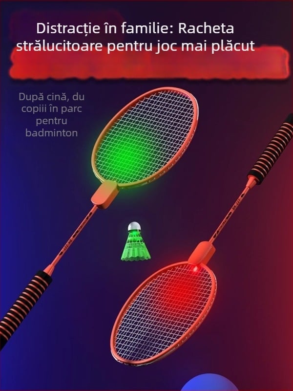 Rachetă de badminton cu luciu luminos, cadru din aliaj de titan ultraușor, șnururi din nailon, greutate 95–100 g, grosime mâner G1