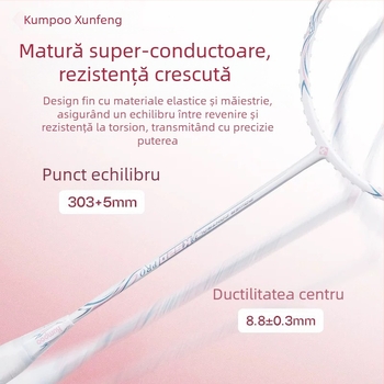 Rachetă de badminton Kumpoo Xunfeng K520Pro, cadru din fibră de carbon, șnur din nylon, greutate 80–84 g, mâner G5, pentru joc unic
