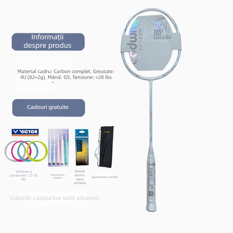 Rachetă de badminton Kumpoo Xunfeng K520Pro, cadru din fibră de carbon, șnur din nylon, greutate 80–84 g, mâner G5, pentru joc unic