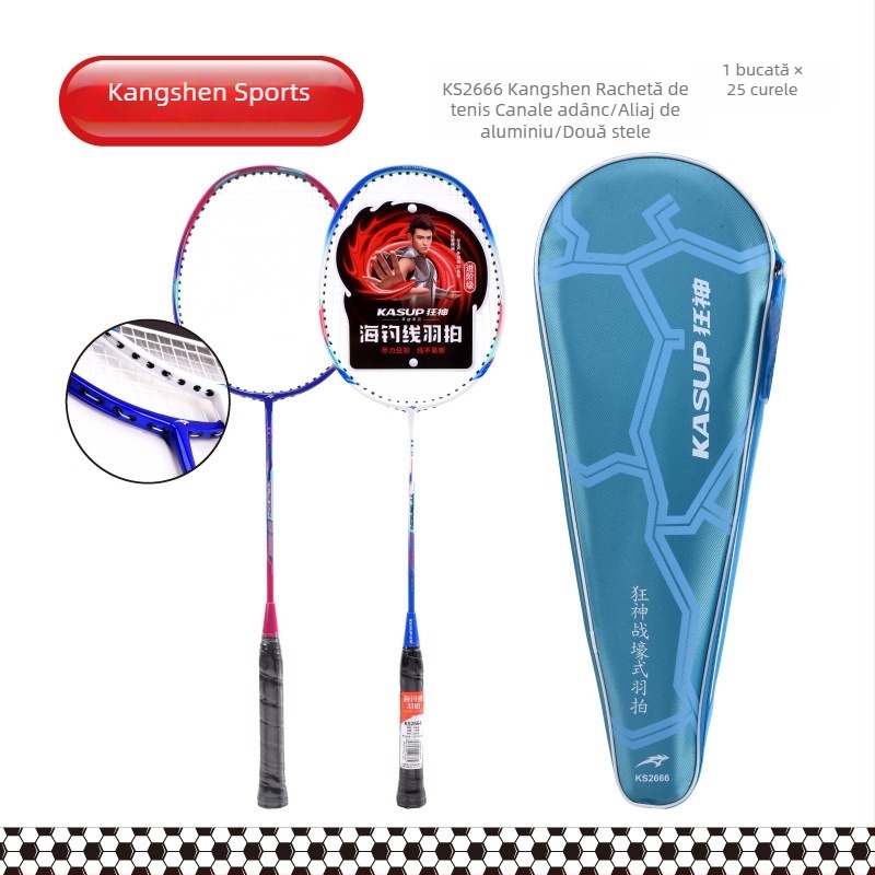 Rakieta de badminton, ramă din aliaj de aluminiu, greutate 95–100 g, mâner G5, șaft drept