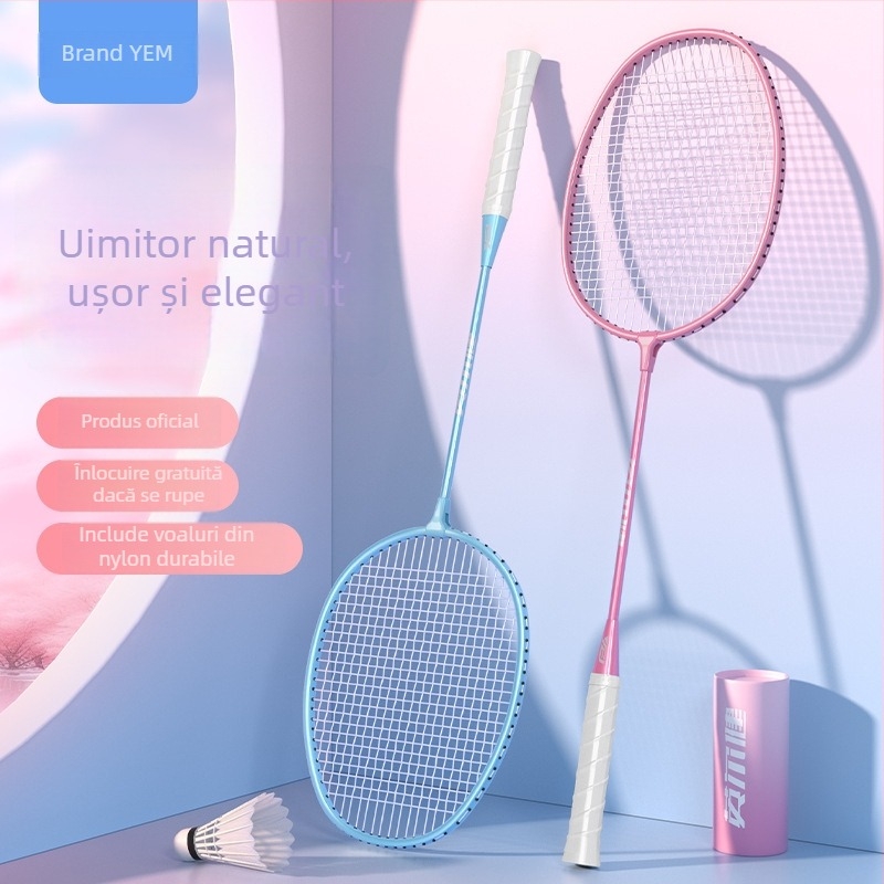 Rachetă de badminton Yingerjian, cadru din aliaj de fier, sfoi nylon, greutate 95–100 g, grosime mâner G-4, duritate moderată, lovitură directă