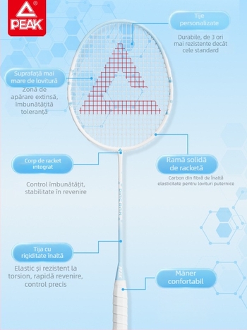 Raquetă de badminton cu cadru din fibră de carbon, șnur nylon, 80-84 g, lovire directă