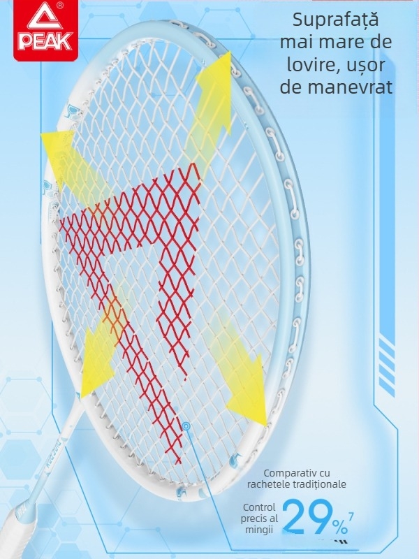 Raquetă de badminton cu cadru din fibră de carbon, șnur nylon, 80-84 g, lovire directă