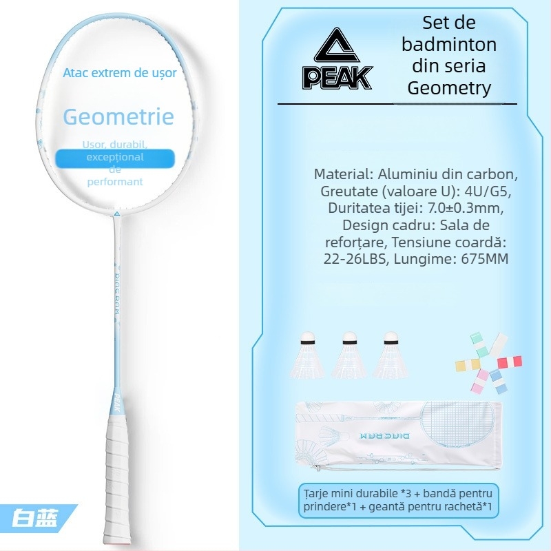 Raquetă de badminton cu cadru din fibră de carbon, șnur nylon, 80-84 g, lovire directă