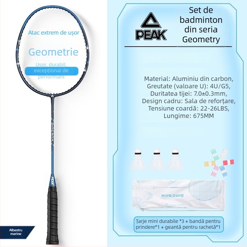 Raquetă de badminton cu cadru din fibră de carbon, șnur nylon, 80-84 g, lovire directă