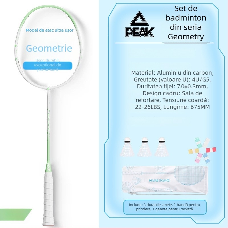 Raquetă de badminton cu cadru din fibră de carbon, șnur nylon, 80-84 g, lovire directă