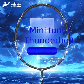 Rachetă de badminton cu ramă din carbon complet, lamă ofensivă echilibrată, greutate 80–84 g, grosime mâner G5, rigiditate tijă moderată