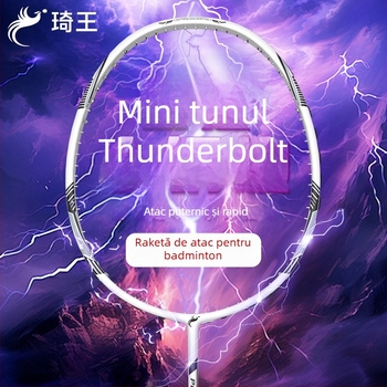 Rachetă de badminton cu ramă din carbon complet, lamă ofensivă echilibrată, greutate 80–84 g, grosime mâner G5, rigiditate tijă moderată