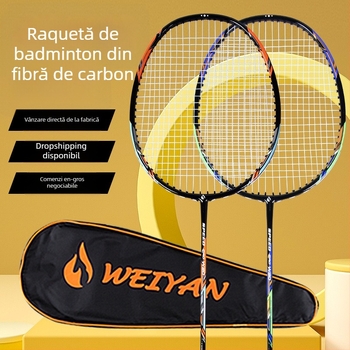 Rachetă de badminton – cadru din carbon, greutate 90–94 g, pachet de 2 rachete, tijă dreaptă, pentru începători și avansați