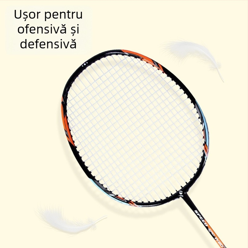 Rachetă de badminton – cadru din carbon, greutate 90–94 g, pachet de 2 rachete, tijă dreaptă, pentru începători și avansați