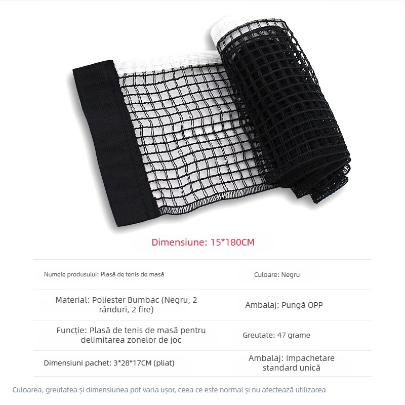 Portabilă plasă pentru tenis de masă, pliere facilă și instalare rapidă pentru interior și exterior (Material: poliester; Greutate: 50 g; Potrivit pentru tenis de masă și badminton)