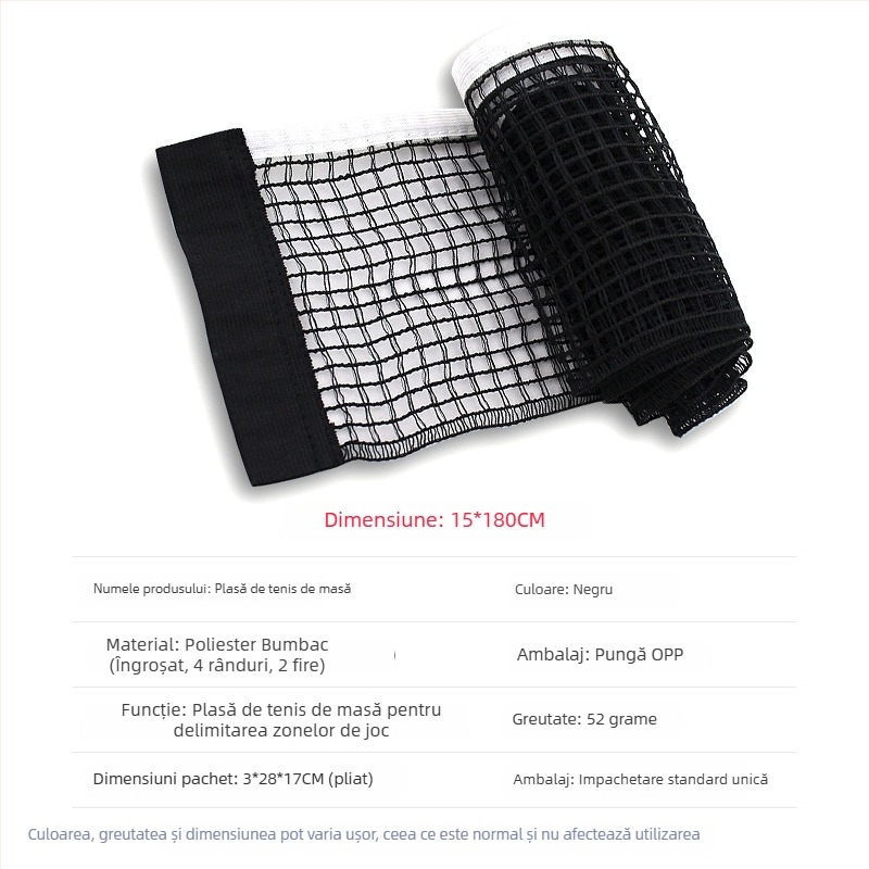 Portabilă plasă pentru tenis de masă, pliere facilă și instalare rapidă pentru interior și exterior (Material: poliester; Greutate: 50 g; Potrivit pentru tenis de masă și badminton)