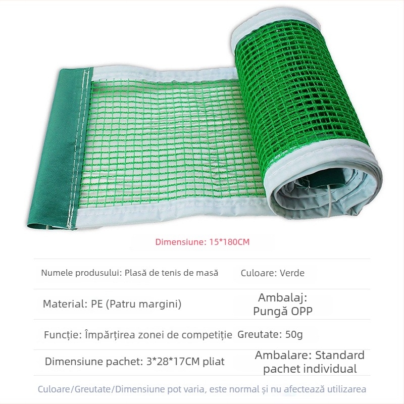 Portabilă plasă pentru tenis de masă, pliere facilă și instalare rapidă pentru interior și exterior (Material: poliester; Greutate: 50 g; Potrivit pentru tenis de masă și badminton)