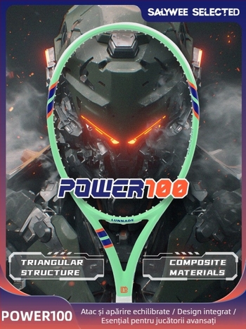 Rachetă de tenis cu ramă din fibră de carbon, șnururi din nailon, greutate 95–100 g, foarte dură, lovitură directă