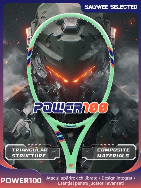 Rachetă de tenis cu ramă din fibră de carbon, șnururi din nailon, greutate 95–100 g, foarte dură, lovitură directă