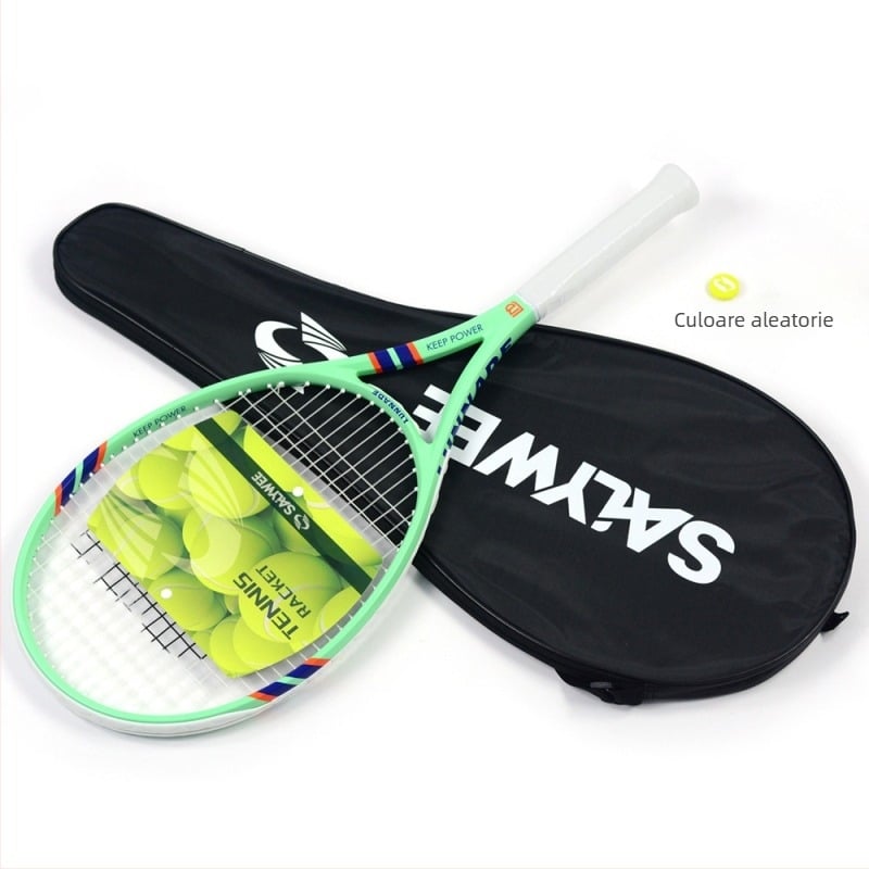 Rachetă de tenis cu ramă din fibră de carbon, șnururi din nailon, greutate 95–100 g, foarte dură, lovitură directă