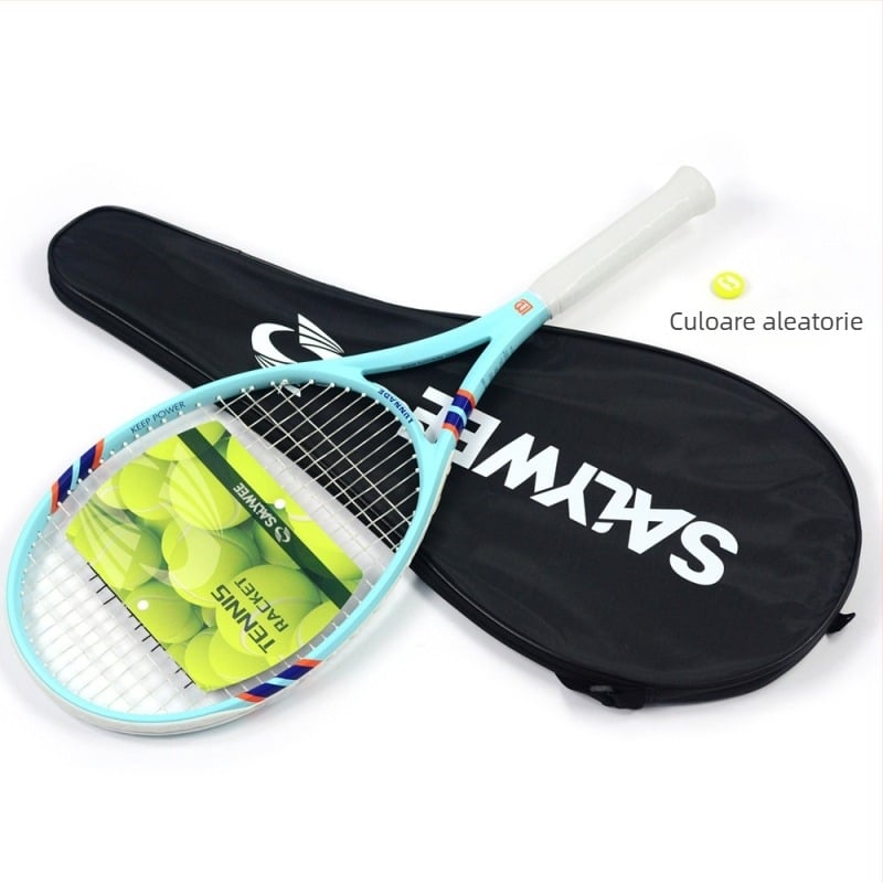 Rachetă de tenis cu ramă din fibră de carbon, șnururi din nailon, greutate 95–100 g, foarte dură, lovitură directă