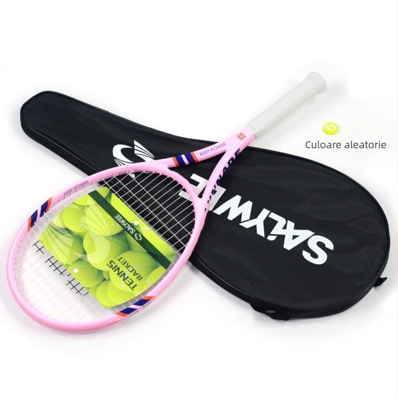 Rachetă de tenis cu ramă din fibră de carbon, șnururi din nailon, greutate 95–100 g, foarte dură, lovitură directă