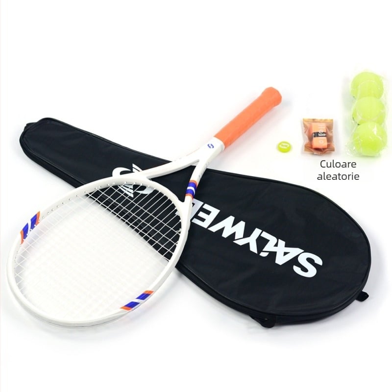 Rachetă de tenis cu ramă din fibră de carbon, șnururi din nailon, greutate 95–100 g, foarte dură, lovitură directă