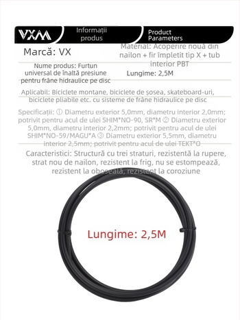 Kit furtun hidraulic frână pentru bicicletă de munte, cu împletitură din nailon și cuplaje cu cap oliv