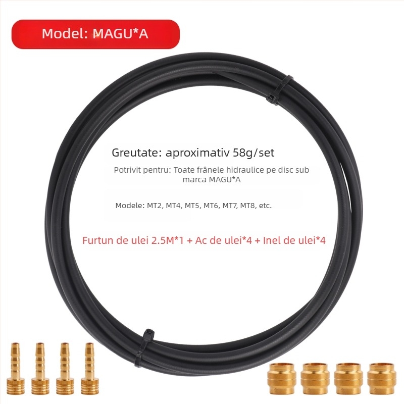 Kit furtun hidraulic frână pentru bicicletă de munte, cu împletitură din nailon și cuplaje cu cap oliv
