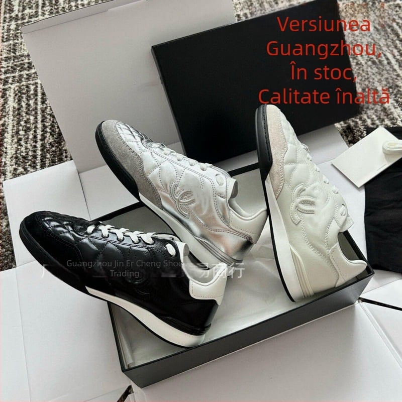 Adidași casual din piele naturală, model quilt în romb, șireturi, talpă groasă, respirabili