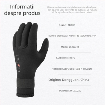 OUZO mănuși de neopren 3mm pentru scufundări – anti zgârieturi, rezistente la uzură și antiderapante, îngroșate și calde pentru înot în iarnă și pescuit