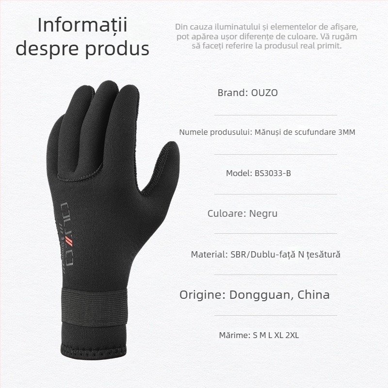 OUZO mănuși de neopren 3mm pentru scufundări – anti zgârieturi, rezistente la uzură și antiderapante, îngroșate și calde pentru înot în iarnă și pescuit