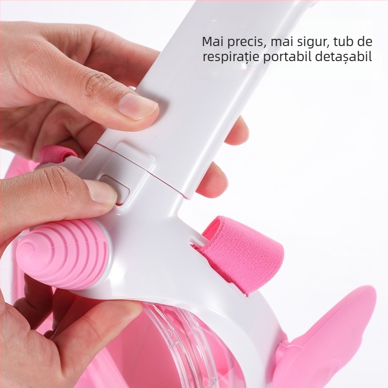 Masca de scufundări pentru copii, design unicorn, etanșare complet uscată, antifog și impermeabilă, materiale: PP și silicon