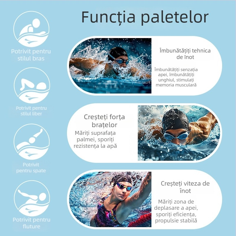 Inotori de mână ușori pentru antrenament la înot – corecția poziției pentru stilul liber și fluture