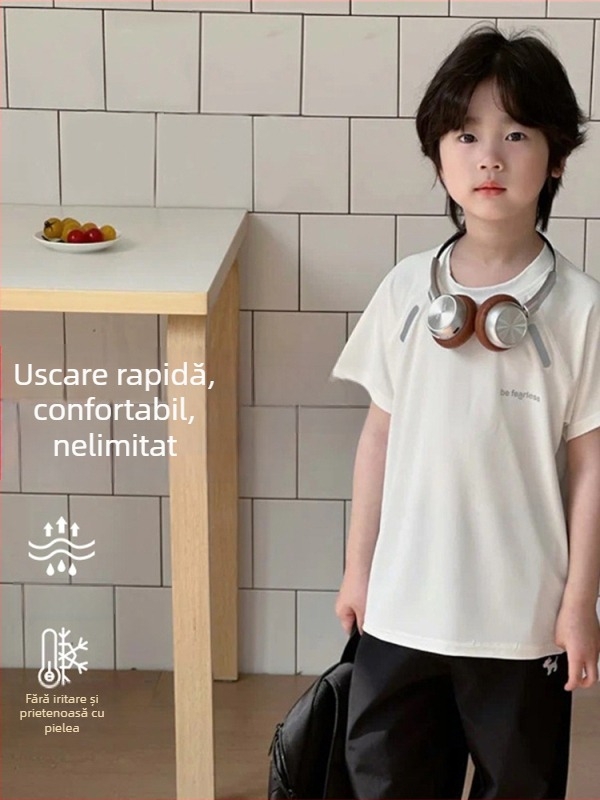 Tricou pentru copii cu mânecă scurtă, uscare rapidă, țesătură plasă, vară, pentru 7–12 ani, poliester.