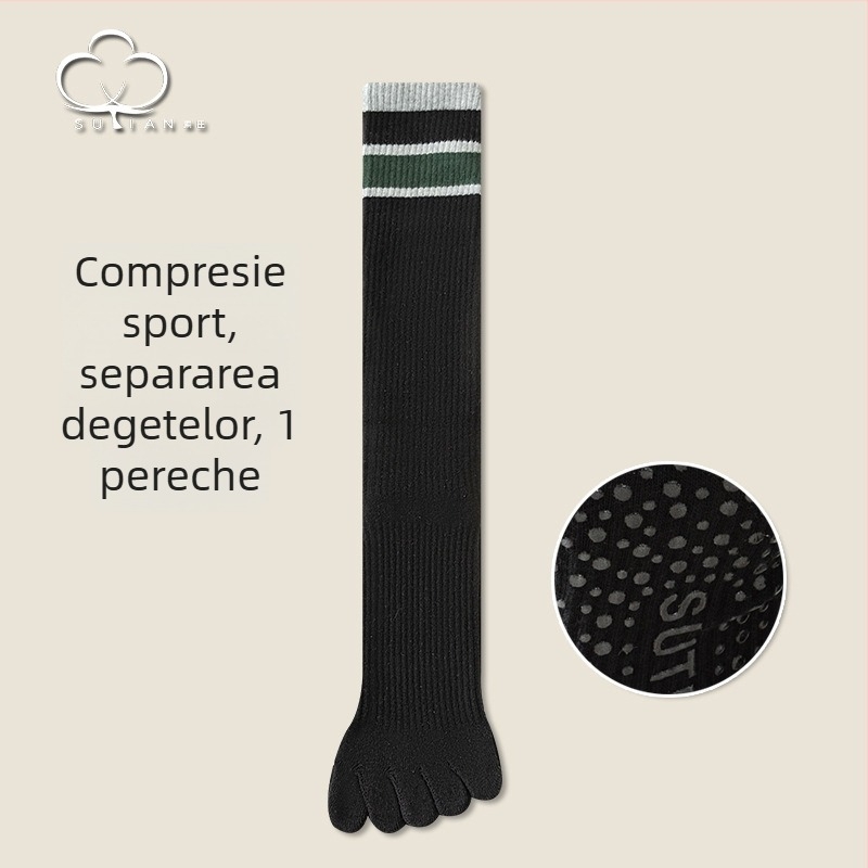Șosete până la genunchi pentru femei, cu degete separate, puncte antiderapante, în dungi, pentru Pilates și yoga