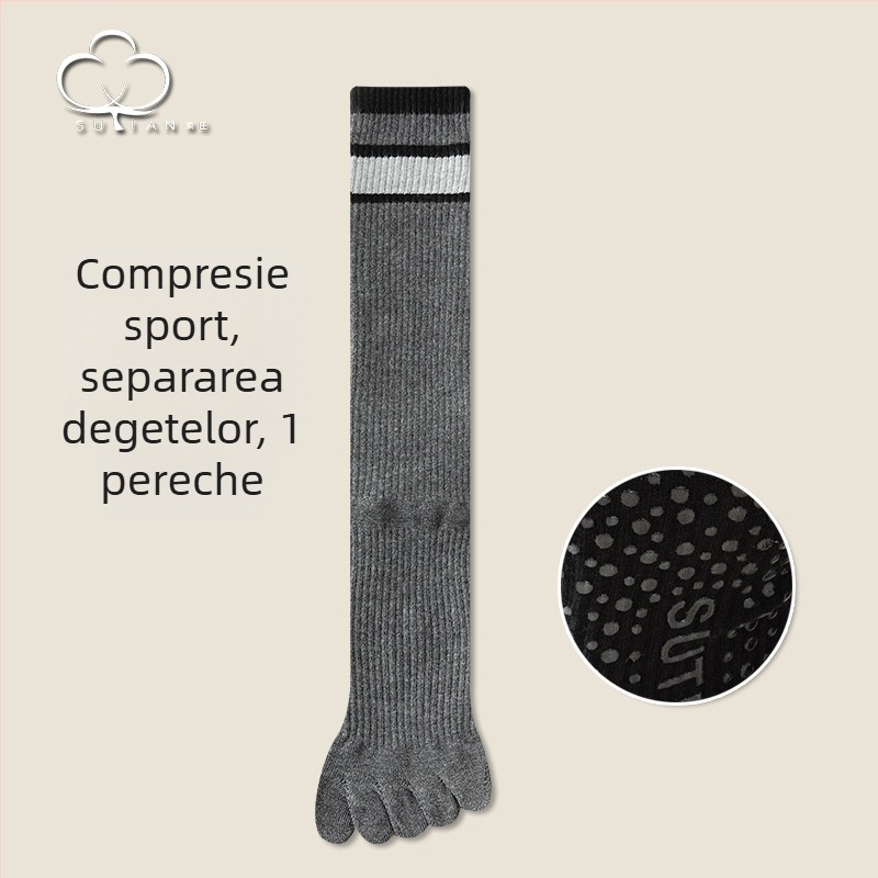 Șosete până la genunchi pentru femei, cu degete separate, puncte antiderapante, în dungi, pentru Pilates și yoga