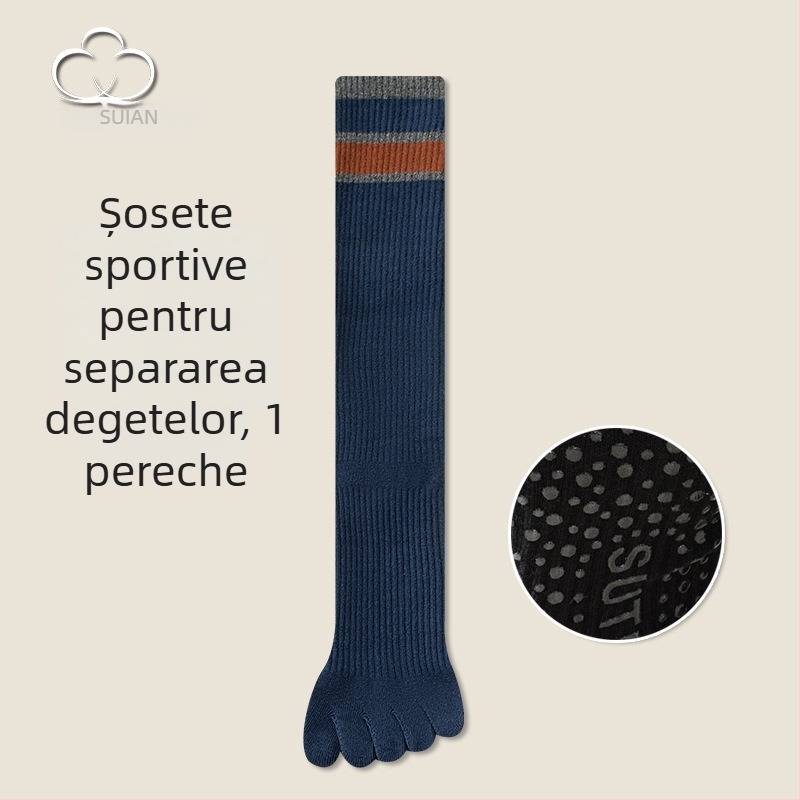 Șosete până la genunchi pentru femei, cu degete separate, puncte antiderapante, în dungi, pentru Pilates și yoga