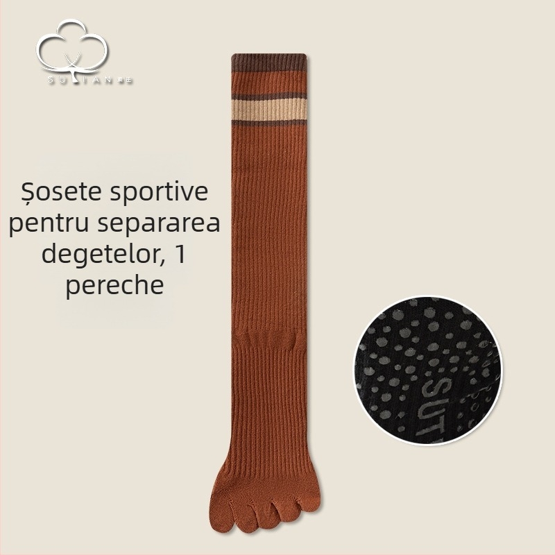Șosete până la genunchi pentru femei, cu degete separate, puncte antiderapante, în dungi, pentru Pilates și yoga