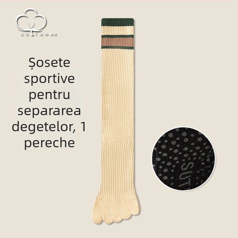 Șosete până la genunchi pentru femei, cu degete separate, puncte antiderapante, în dungi, pentru Pilates și yoga